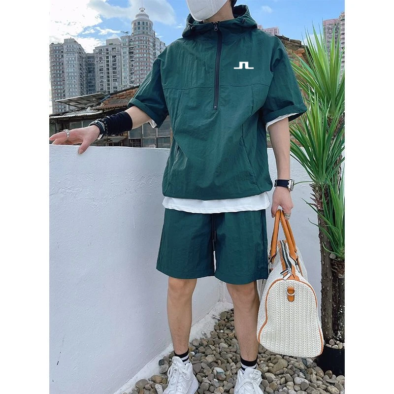 2023 Horse Golf Suit Men's Two Piece Summer Men's Golf Set Embroidered Golf T-shirt Golf Shorts Set Hooded Men's Golf Suit