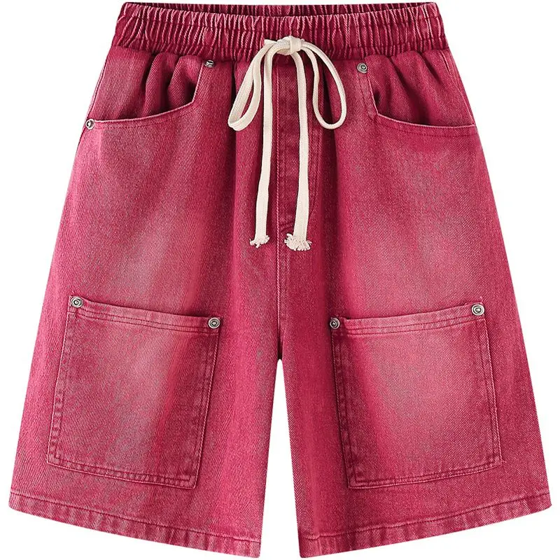 Brand New Women Trendy Retro Multifunctional Pocket Workwear Women's Denim Shorts Loose Casual Couple Street Cropped Pants 2023