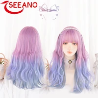 seeano cosplay wig long curly hair wavy pink gradient wig female high temperature resistant synthetic fiber wig cosplay lolita