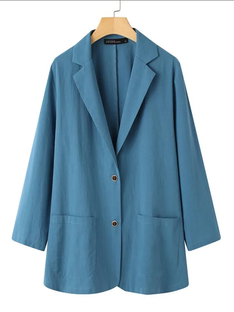 Осенний Повседневный однотонный хлопковый Блейзер ZANZEA винтажный рабочий
