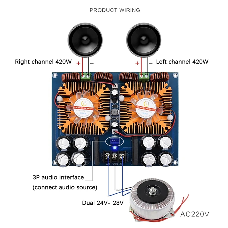 

XH-M254 Digital Power Amplifier Board TDA8954TH 420Wx2 High-Power Two-Channel Audio Power Amplifier Board With Fan
