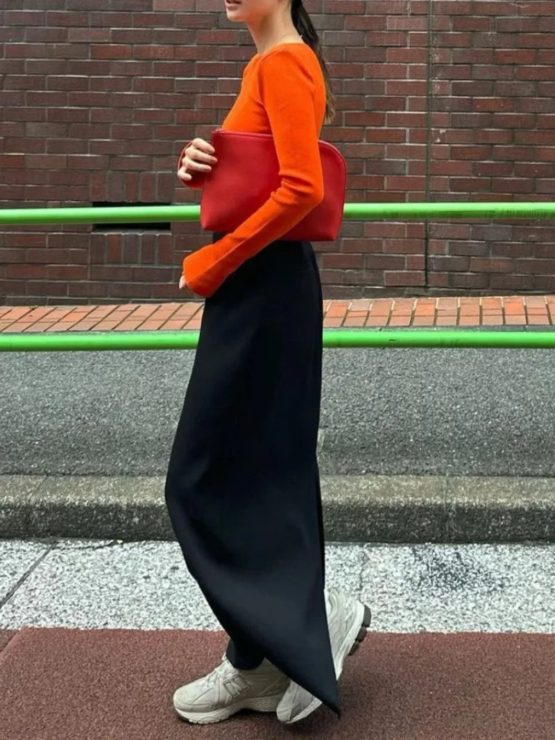 Осень 2024 новая японская простая длинная юбка Женская винтажная прямая цельная с