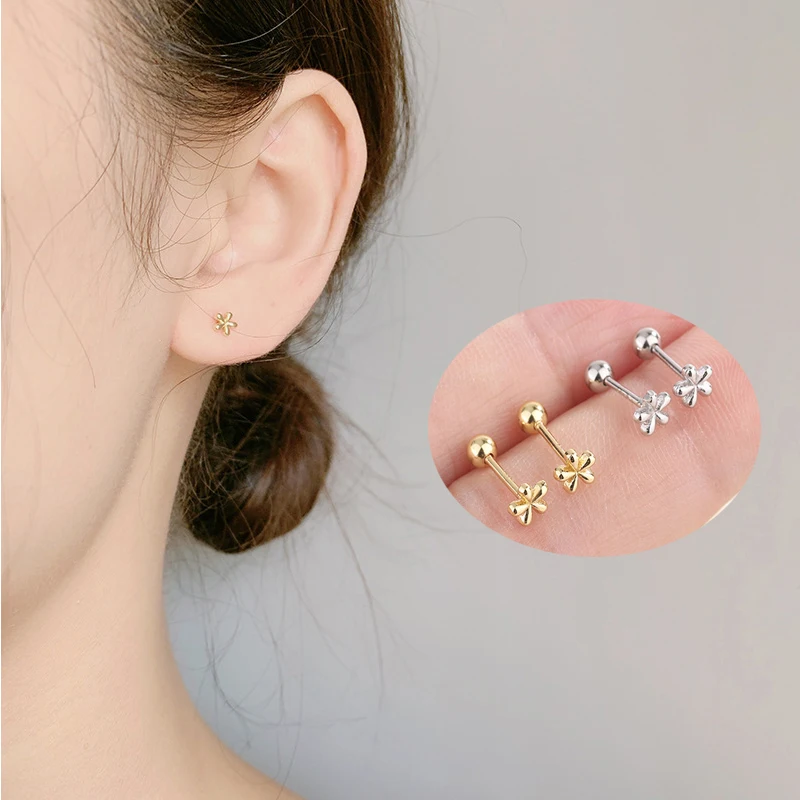 

2023 New Minimalism Earrings Silver Mini Small Flowers for Women Student Teen Stud Earrings Piercing Jewellery Birthday Gifts