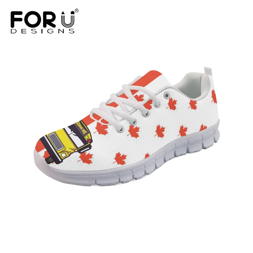 FORUDESIGNS School Bus Driver Print Canadian Flag Women Flat Shoes Brand Design Female Sneakers Casual Air Mesh Ladies Footwear