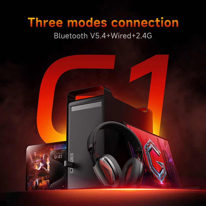 Фото Игровые беспроводные наушники Picun G1 с микрофоном, накладные, Bluetooth 5.4, 40-мм динамик, 2.4G/беспроводные/кабельные, для PS5 №4