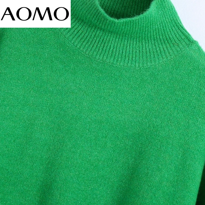 Женская зеленая водолазка AOMO вязаный свитер джемпер женские элегантные пуловеры