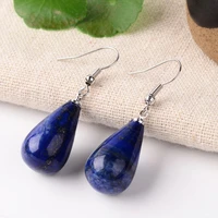 kissitty 1 pair natural lapis lazuli drop dangle earrings with platinum color brass findings hook earrings jewelry findings