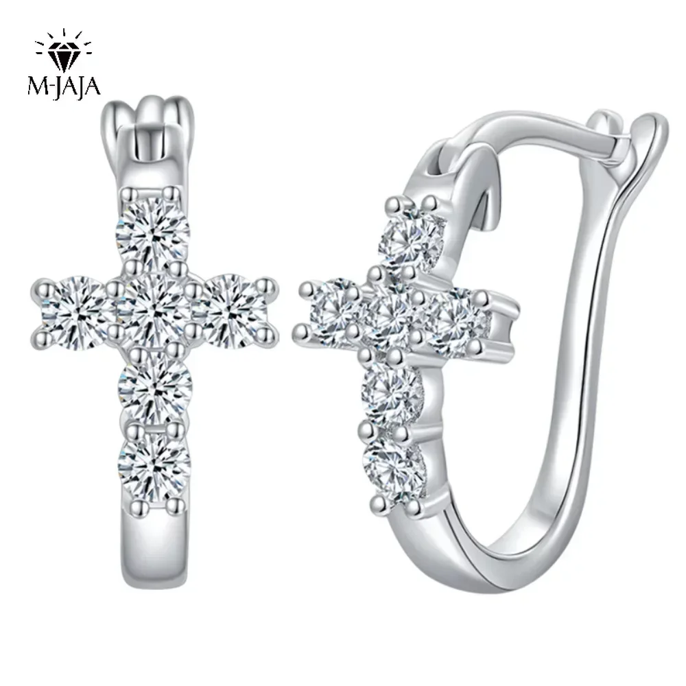 

M-JAJA 0.84ct Moissanite Hoop Earrings 18K Gold Plated Cross Earrings S925 Sterling Silver 100% Pass Diamond Tester Fine Jewelry