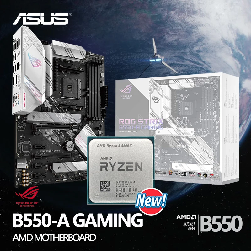 

New AMD Ryzen 5 5600x R5 5600x CPU + ASUS ROG Strix B550 A Gaming AMD AM4 Zen 3 ATX Gaming Motherboard All New But Without Fan