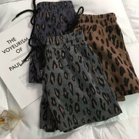 2022 leopard print shorts casual outer wear spring summer loose versatile high waist thin elastic waist wide leg pants women