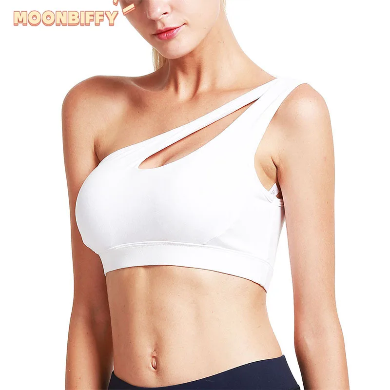 

2022 Sexy Ladies One-shoulder Bra Anti-sweat Shockproof Sports Bra Breathable Bra Gym Running Crop Tops Fitness Exercise Top