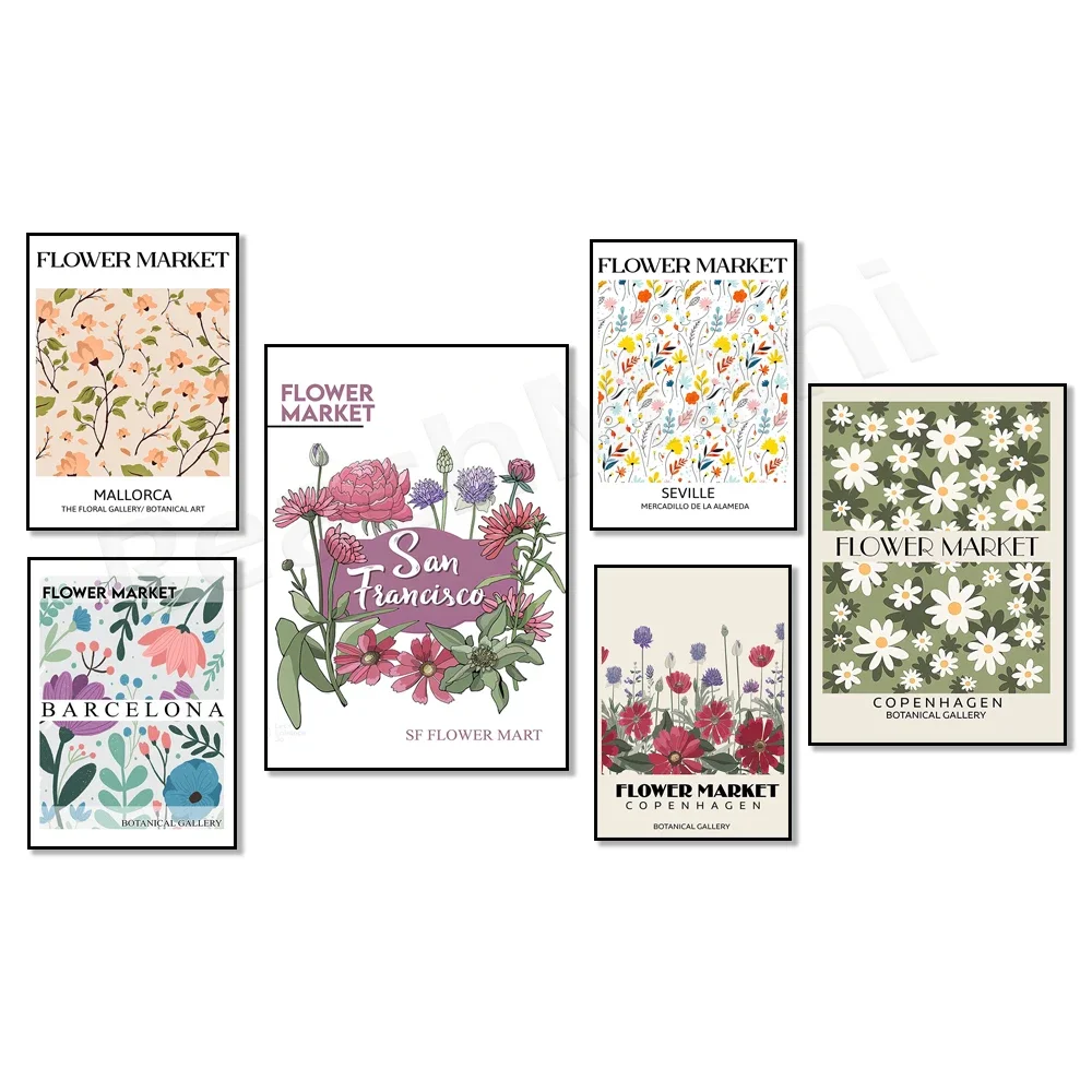 Плакат на цветочный рынок Севилья Ибиза Майордж Сидней Цветочное искусство Covent