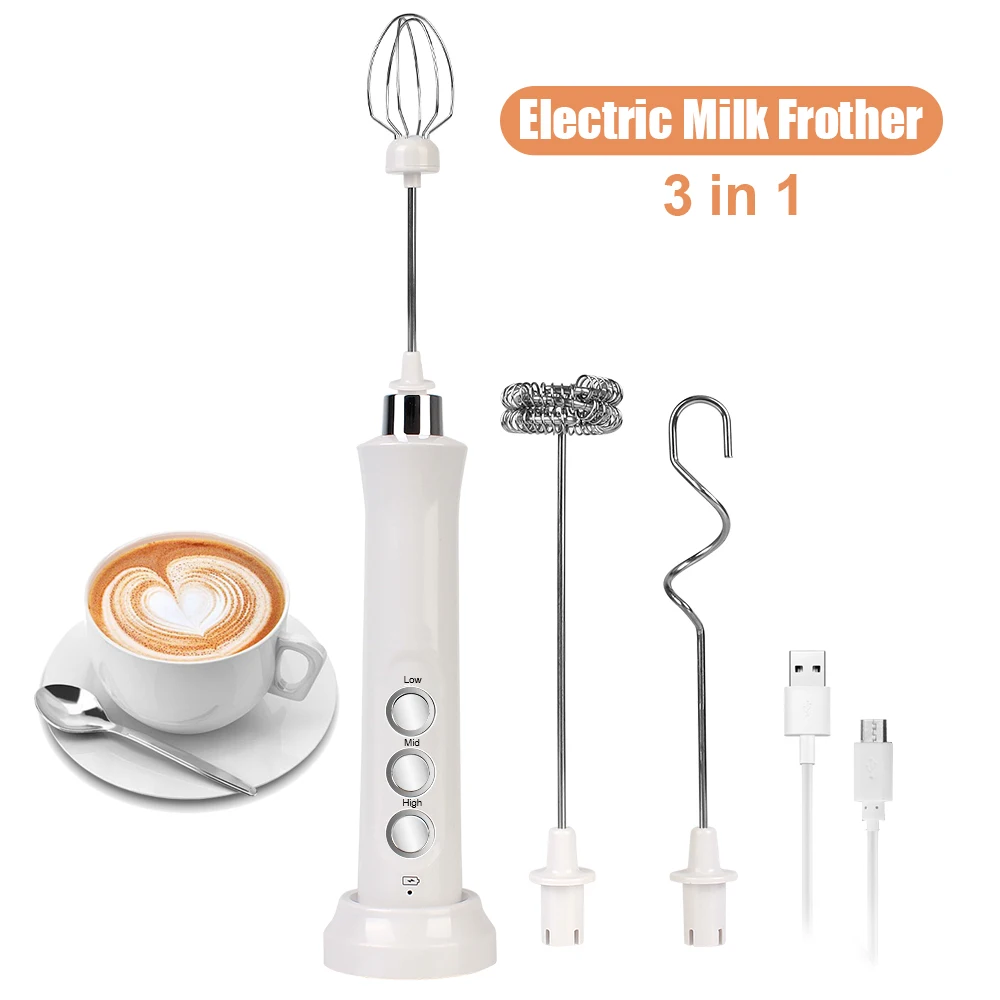 

Egg Beater For Coffee Cappuccino Flour Mixer Electric Milk Frother Handheld 3 Speeds 3 In 1 Foam Maker