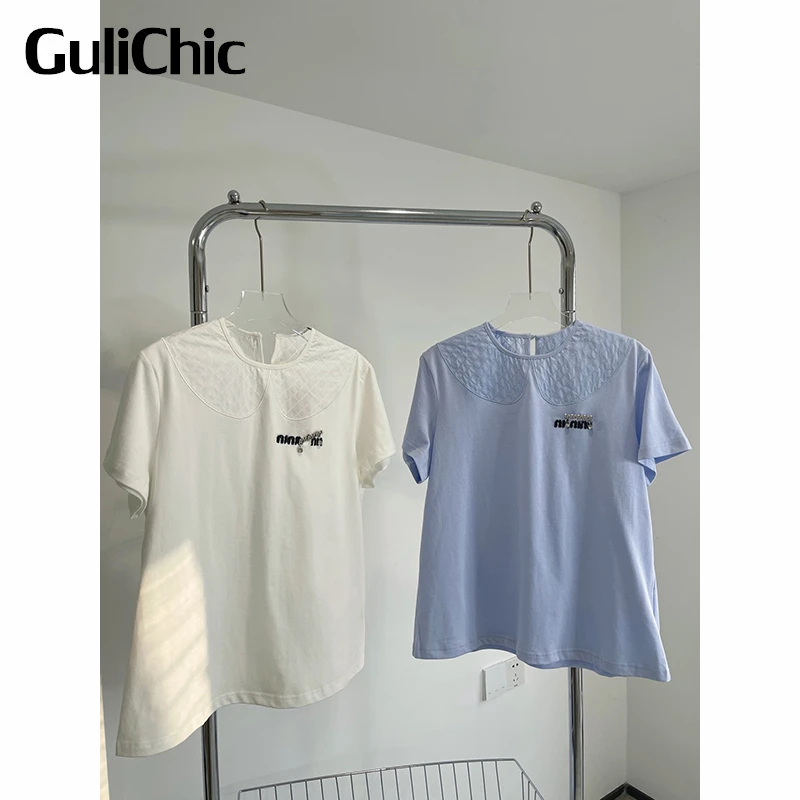 

3.15 GuliChic Casual Comfortable Letter Rhinestone Round Neck Short Sleeve Loose T-Shirt Women