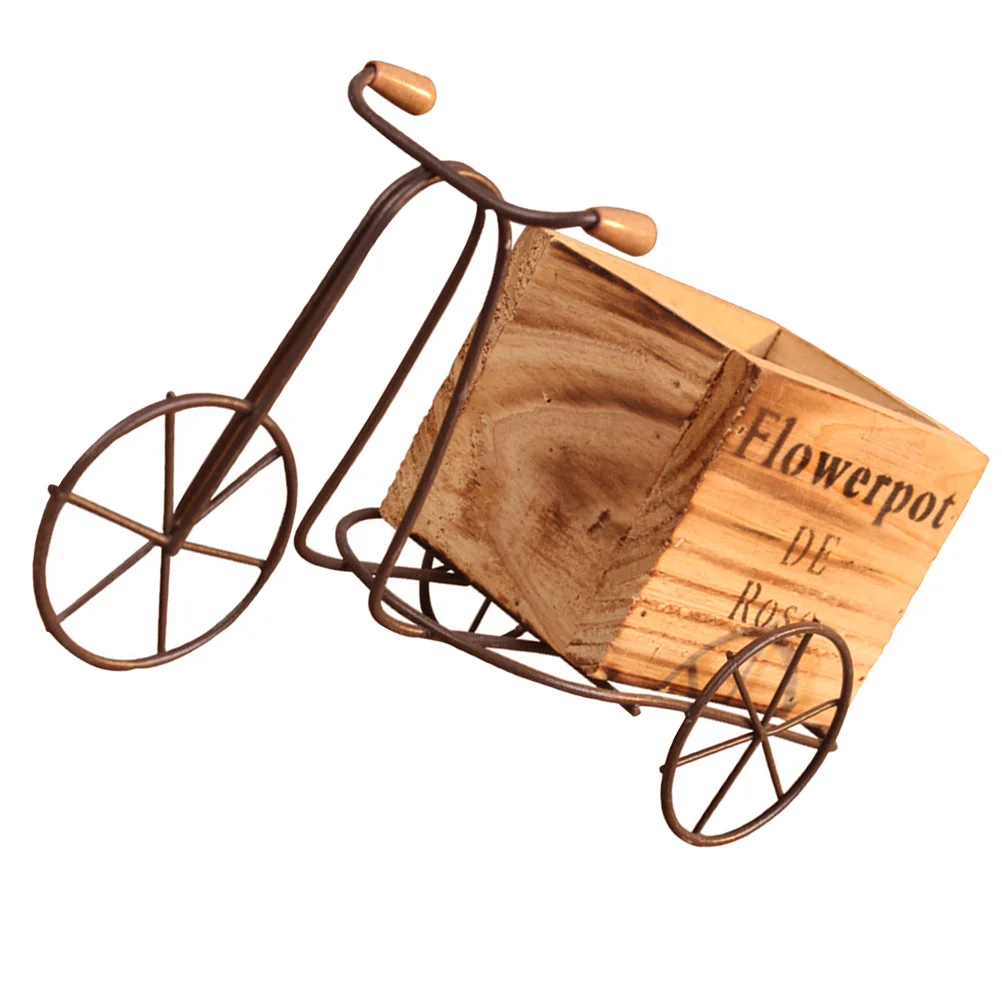 

Bicycle Decor Desktop Storage Flowerpot Iron Tricycle Stand Planter Holder Wood Flowers Rustic Style Wooden Standing flowerbed