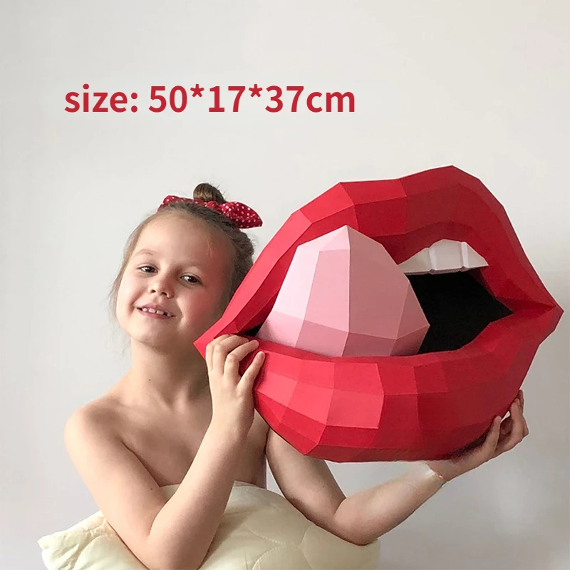 

3D Paper Mold Non-Finished Lip Model Folding Paper Work DIY Wall Hanging Home Decor Figurines Miniatures