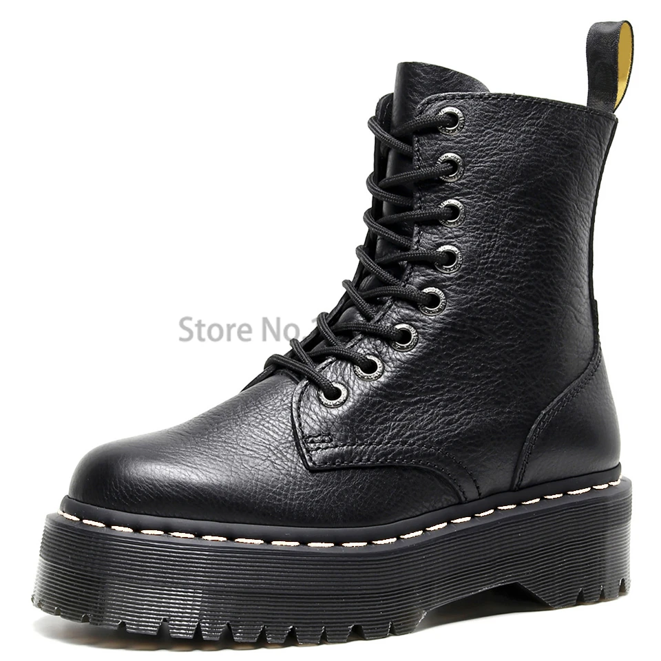 Ботинки женские из натуральной кожи на платформе массивные мотоциклетные