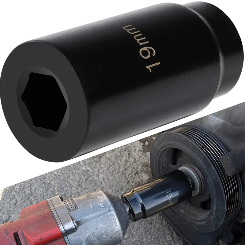 

77080 19mm Harmonic Balancer Socket 3 Times Momentum Power of Standard Impact Sockets Fits for Honda Engines-Black