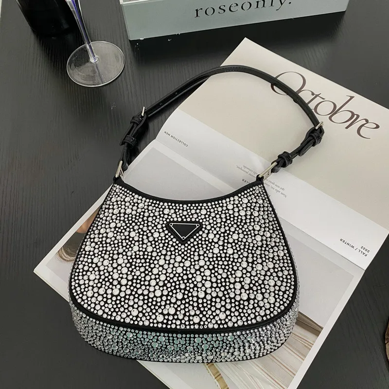 

Rhinestone Underarm Bag Women's 2022 New Trendy Messenger Shoulder Casual Women's Bag Full of Diamond Crescent Bag