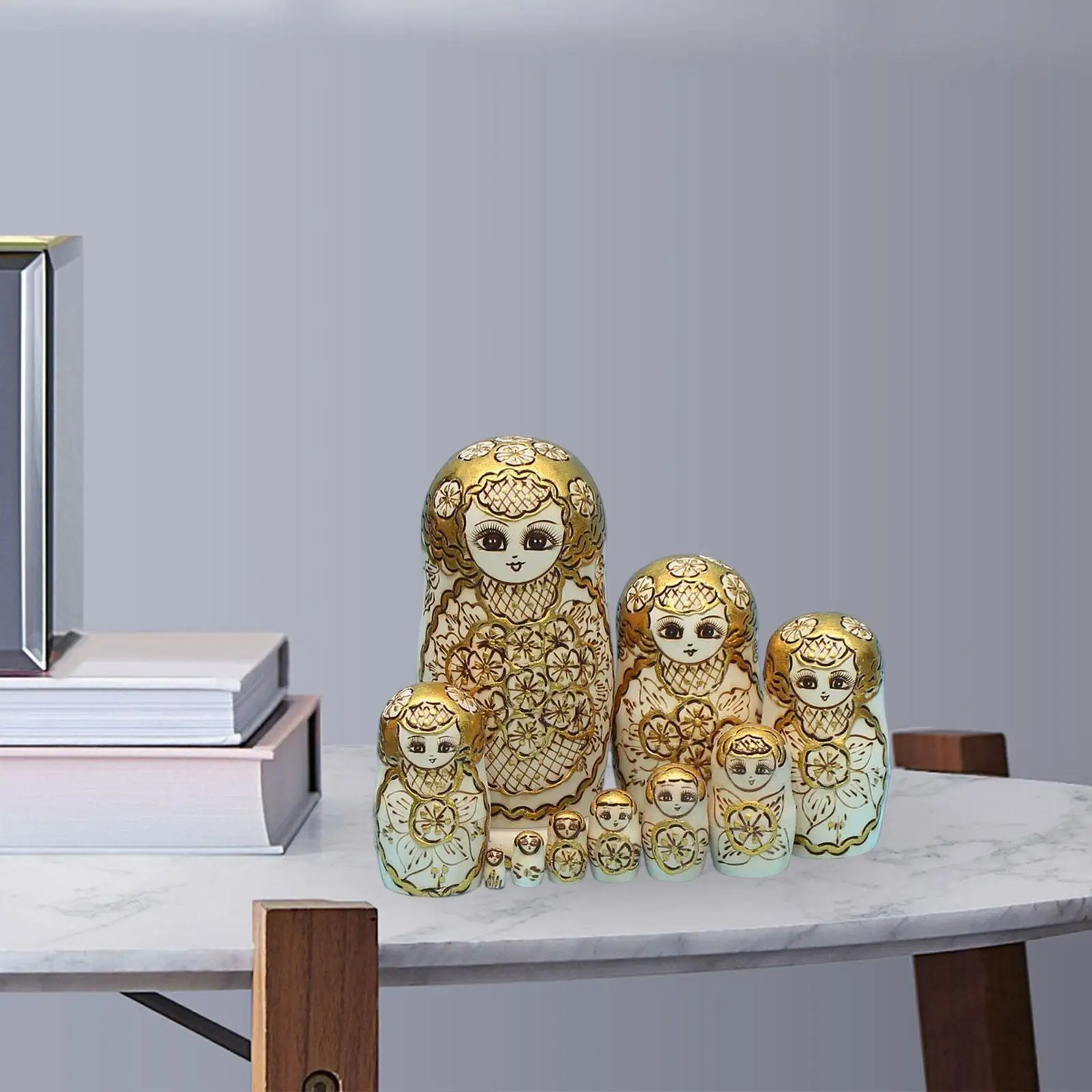 

10Pcs Russian Nesting Doll Wood Stacking Toy Ornament Collectible for Gift