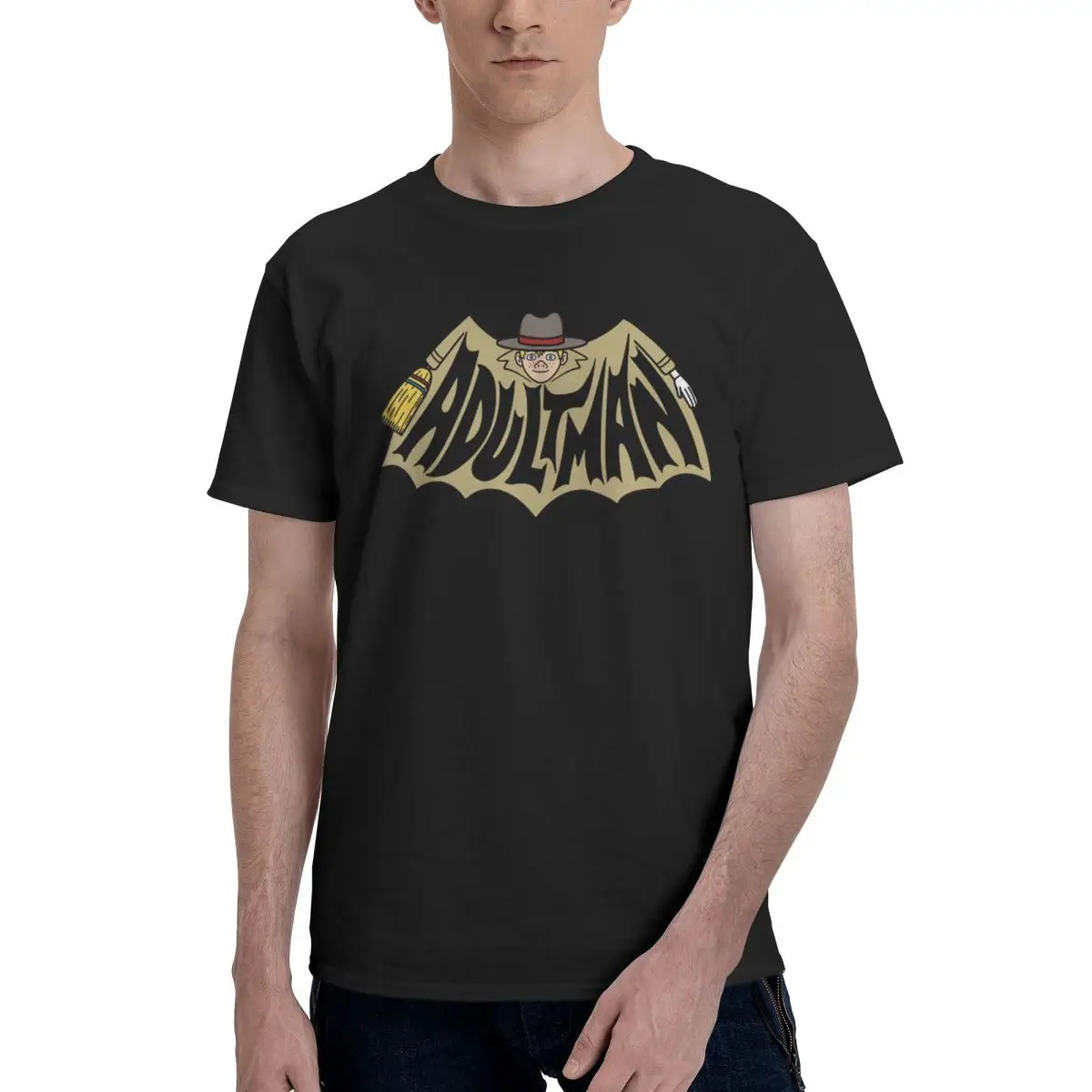 Adultman! Men's Basic Short Sleeve T-Shirt Black Round Neck