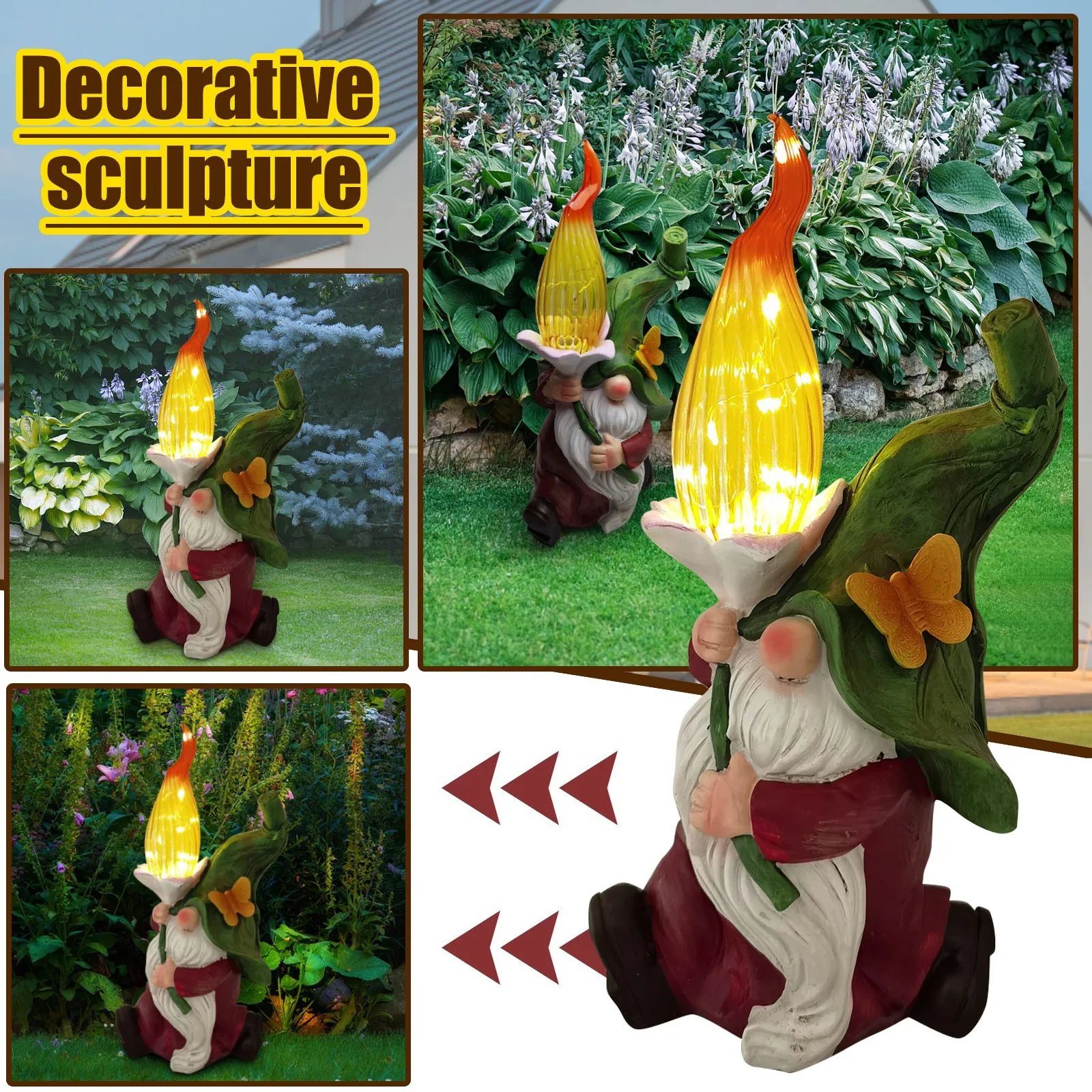 

Светодиодный светильник на солнечной батарее, украшение из смолы, карликовая садовая статуя, Рождественское украшение в виде снежинки, вин...