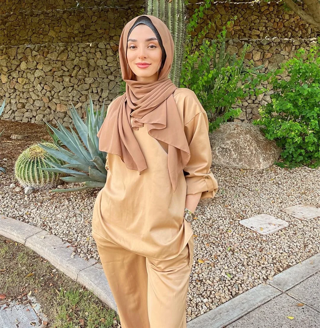 Eid Mubarak, атласная абайя, Турция, два предмета, Женский хиджаб, платье Caftan, мусульманская одежда, Женский мусульманский комплект