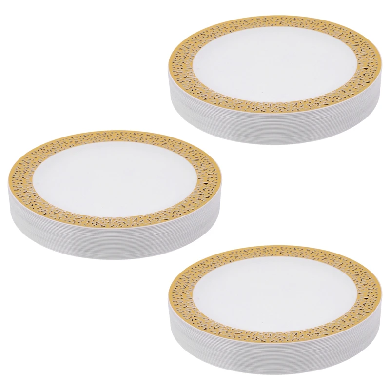 

Gold Disposable Plastic Plates -Lace Design Wedding Party Plastic Plates,Gold Lace Plates Salad/Dessert Plates 75Pack