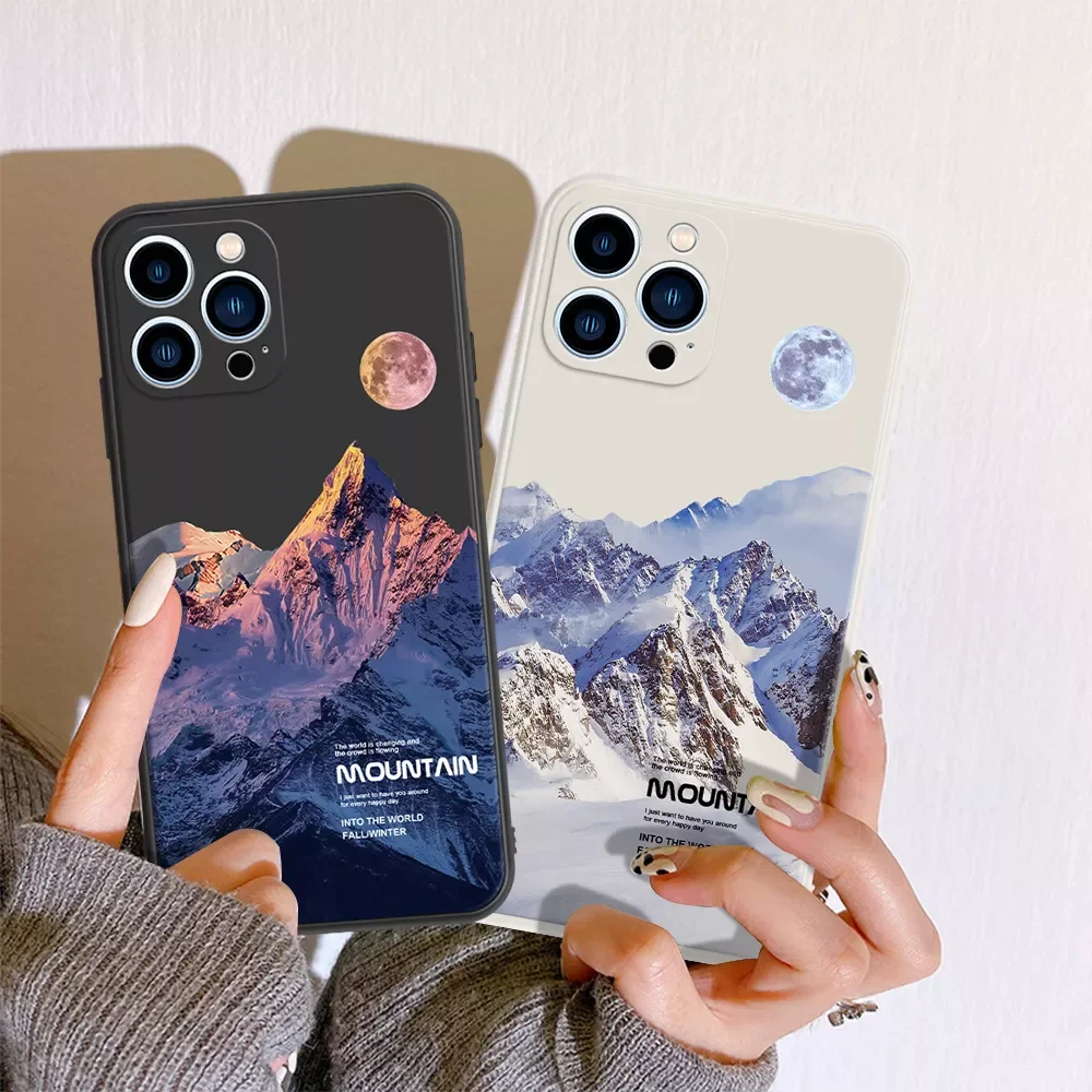 Phone Case For iPhone XR XS Max Case Painted Mountain Pattern Back Cover For iPhone 11 Pro 12 13 Pro Max Case