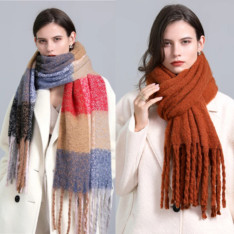 

Popular Thick Cashmere Scarf Women Winter Warm Print British Style Pashmina Bufanda Rainbow Lady Shawl with Tassel Echarpe 2022