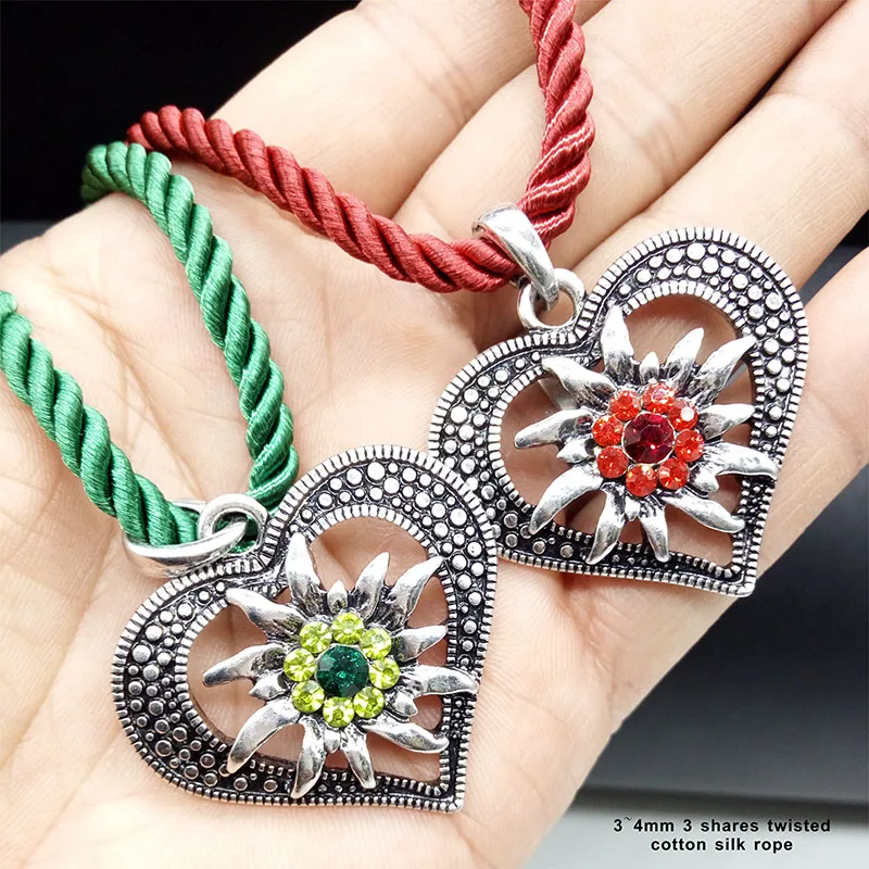 Новинка! Ожерелье с подвеской в форме сердца, винтажное ожерелье с цветами Edelweiss, традиционный костюм из органзы, розовый кулон Dirndl