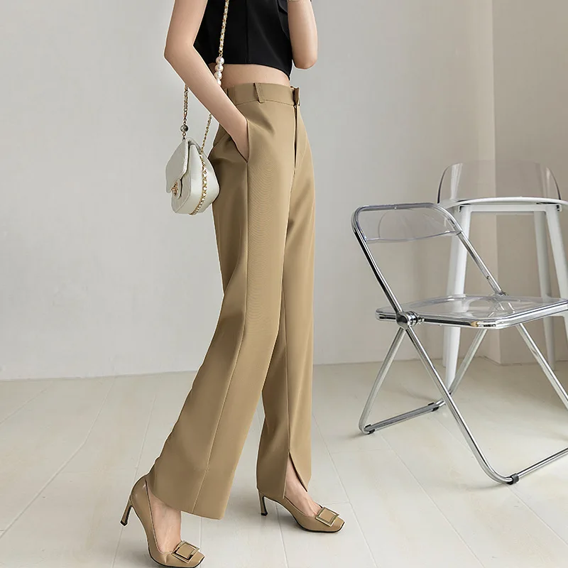 Women Chic Fashion Front Darts Office Wear Solid Straight Pants Vintage High Waist Zipper Fly Female Trousers Mujer