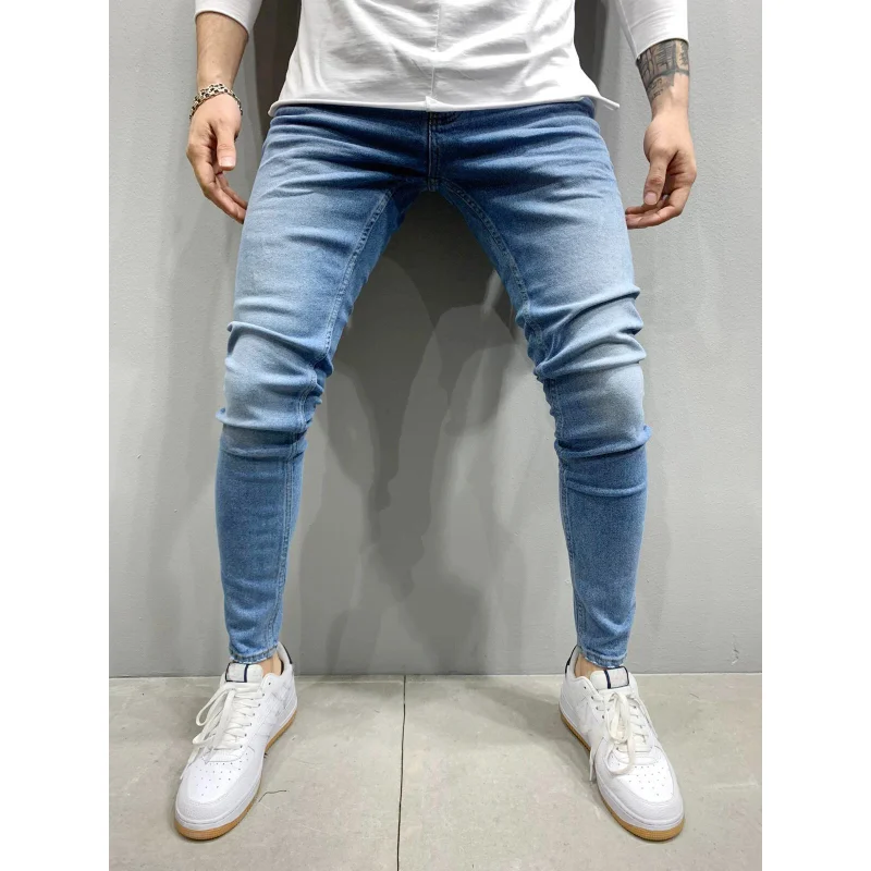 Europe and America Jeans Men Skinny Slim Fit Blue Hip Hop Denim Trousers Casual Jeans for Men Jogging Four Color Blockbuster