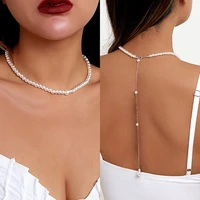 boho long sexy back chain necklaces for women imitation pearl body jewelry summer bikini party wedding backless dress necklace