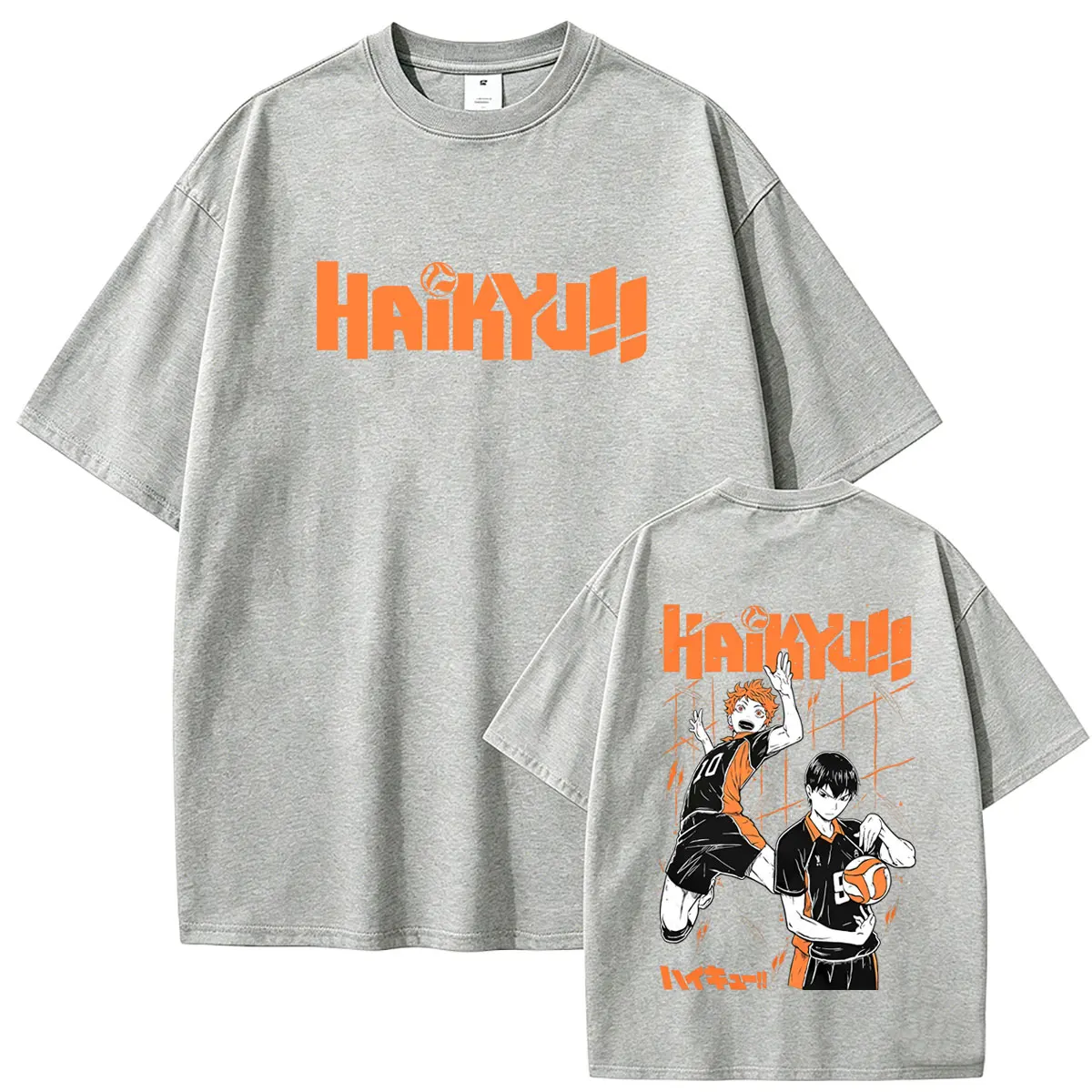 Фото Футболка с графическим принтом аниме Haikyuu Hinata Shoyo и Tobio Kageyama, мужская и женская, оверсайз, в стиле манга, винтажная уличная мода №5