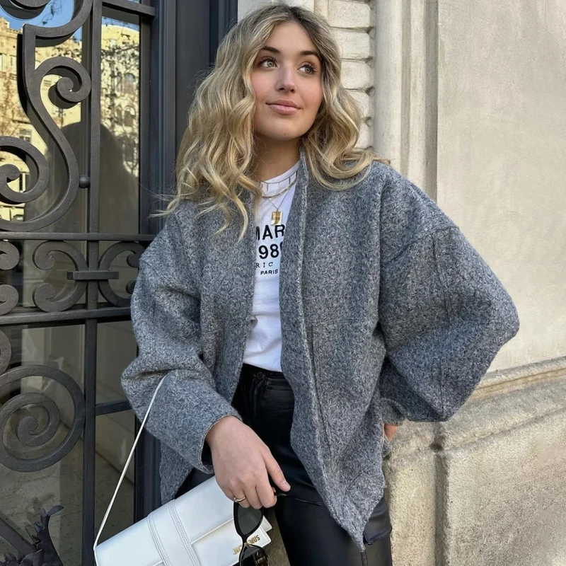 

SLTNX Long Sleeve Casual Coats Female Chic Elegant Loose Jacket New Outerwears Fashion Jackets For Women Antumn Winter