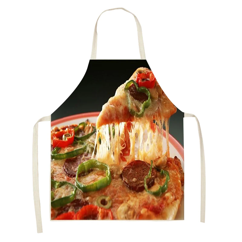 

Delicious Food Pizza Hamburger Pattern Apron Women's Linen Apron Restaurant Kitchen Home Cooking Baking Apron Cleaning Tool