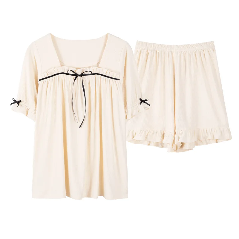 2023 New Spring and Summer Thin Pajamas for Women's Loose Fashion Short-sleeved Shorts Home Service Suit Breathable Loungewear