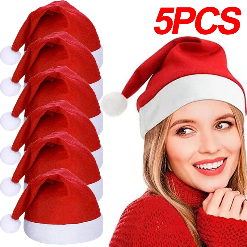 

5/1PCS Christmas Plush Hat for Adult Kids Thicken Warm Santa Claus Xmas Hats Christmas New Year Festival Party Decor Supplies