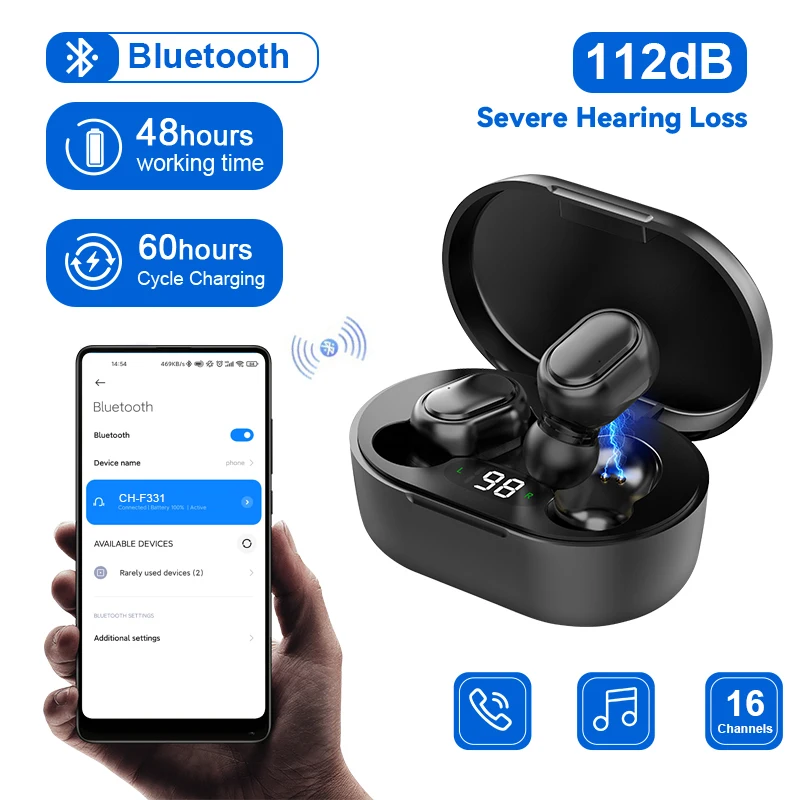 Новые слуховые аппараты для глухости, Bluetooth слуховой аппарат, перезаряжаемый усилитель звука для пожилых людей, мощный шумоподавление, аудиосистемы