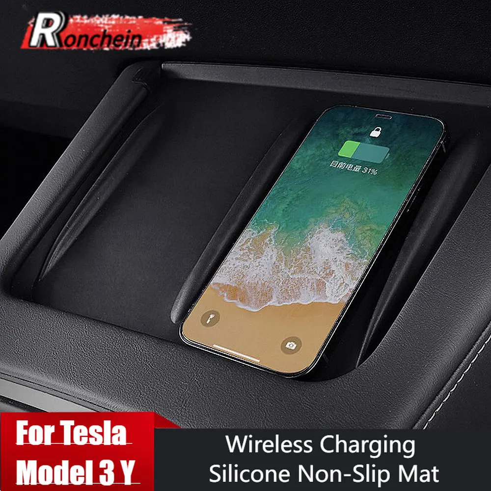 

Silicone Wireless Charging Pad Non-Slip Mat for Tesla Model 3 Y Dust-Proof Water Proof Mat Tesla 3 Y Interior Accessories