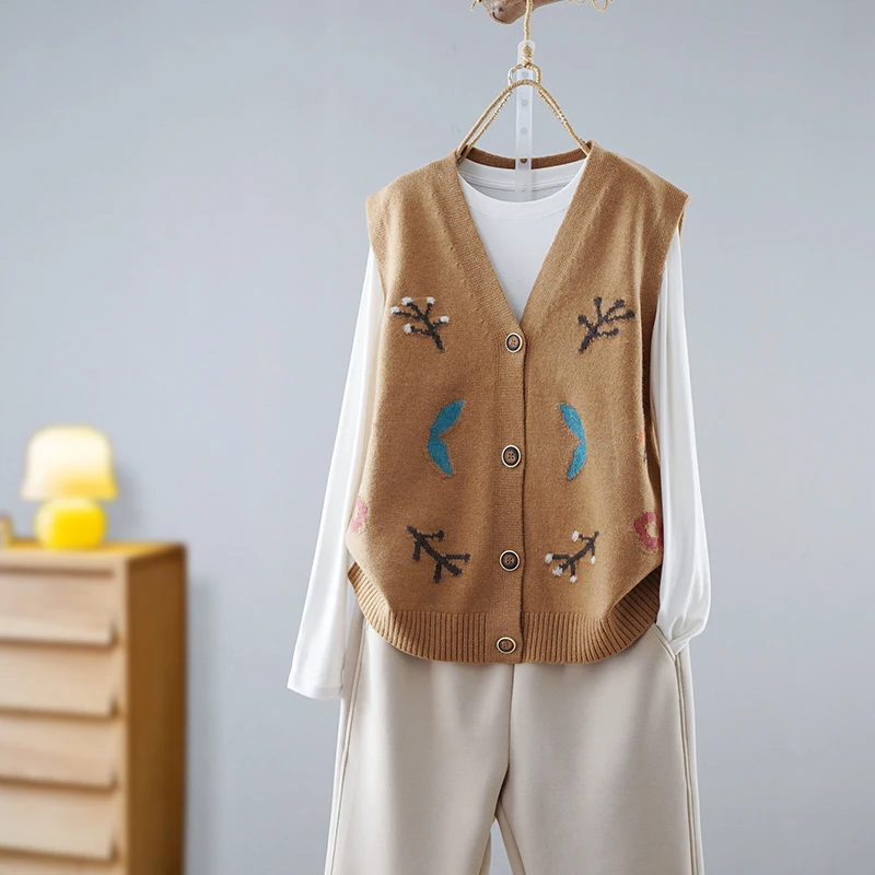 Жаккардовый свитер в стиле ретро жилет без рукавов женский кардиган ранняя осень
