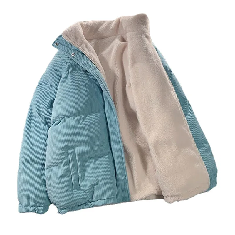 2023 Winter Women Corduroy Jacket Vintage Lamb Fleece Cotton Parkas Coat Fashion Thick Warm Clothes Loose Double-sided Outerwear