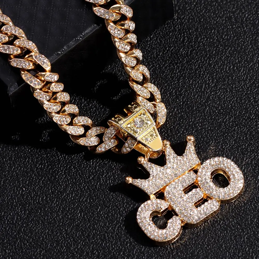 Кулон в стиле хип-хоп с короной и надписью Стразы кубинское ожерелье для женщин