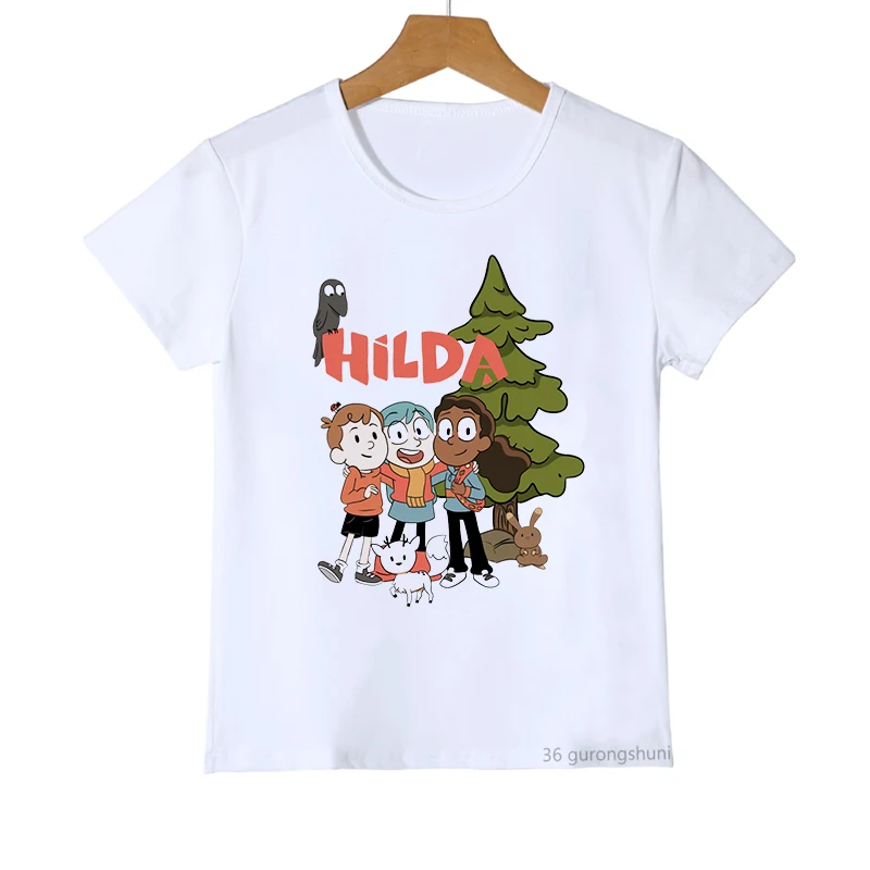 

2022 New Style Cute Hilda And Twig Cartoon Print Tshirts Fashion Girls Clothes Trend Kids Clothes Short-Sleeved T Shirts Tops