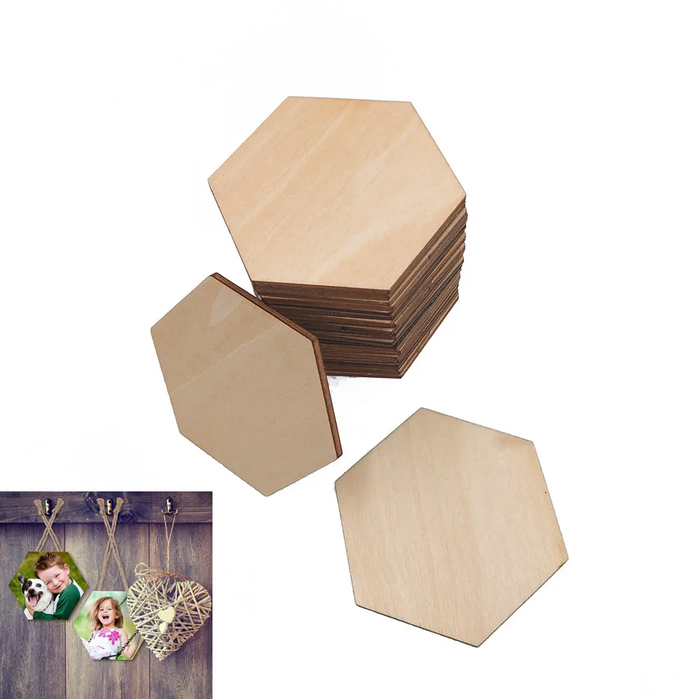 

50pcs 100mm 3.93inch Unfinished Wood Hexagon Natural Unpainted Wood Hexagon Cutout Shape Wood Hexagon Slices