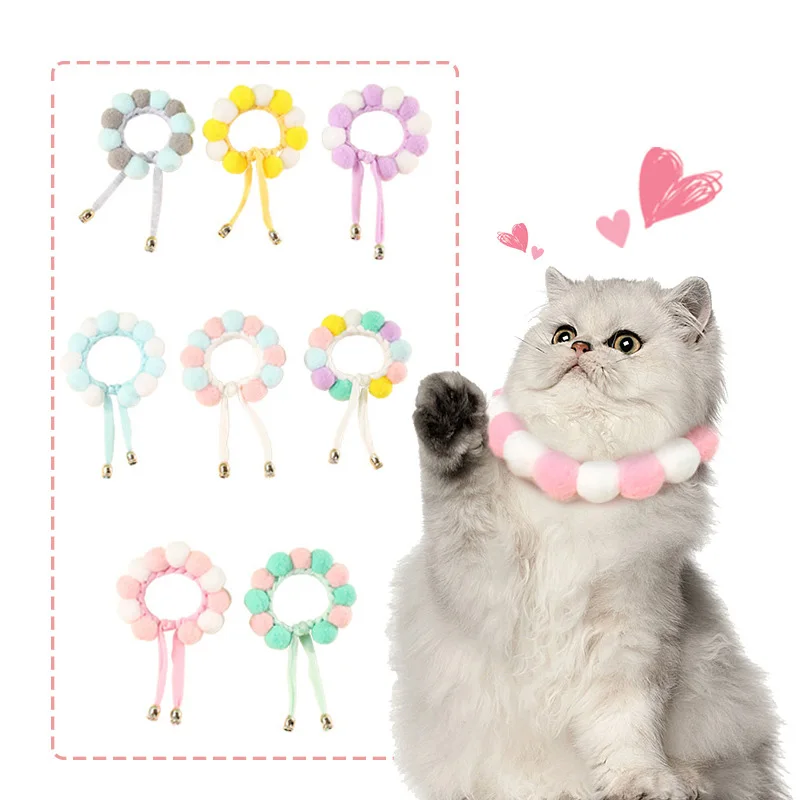 

Rainbow Candy Color Fur Ball Collar Cat And Dog Pet Collar Adjustable Necklace Decoration Dog Bowtie Pet Photo Props Accessories