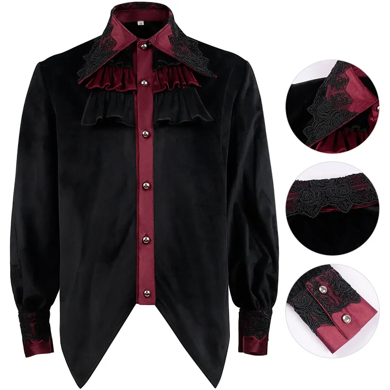 

Men Pirate Shirt Vampire Renaissance Victorian Steampunk Gothic Ruffled Medieval Halloween Cosplay Costume Clothing Chemise Tops