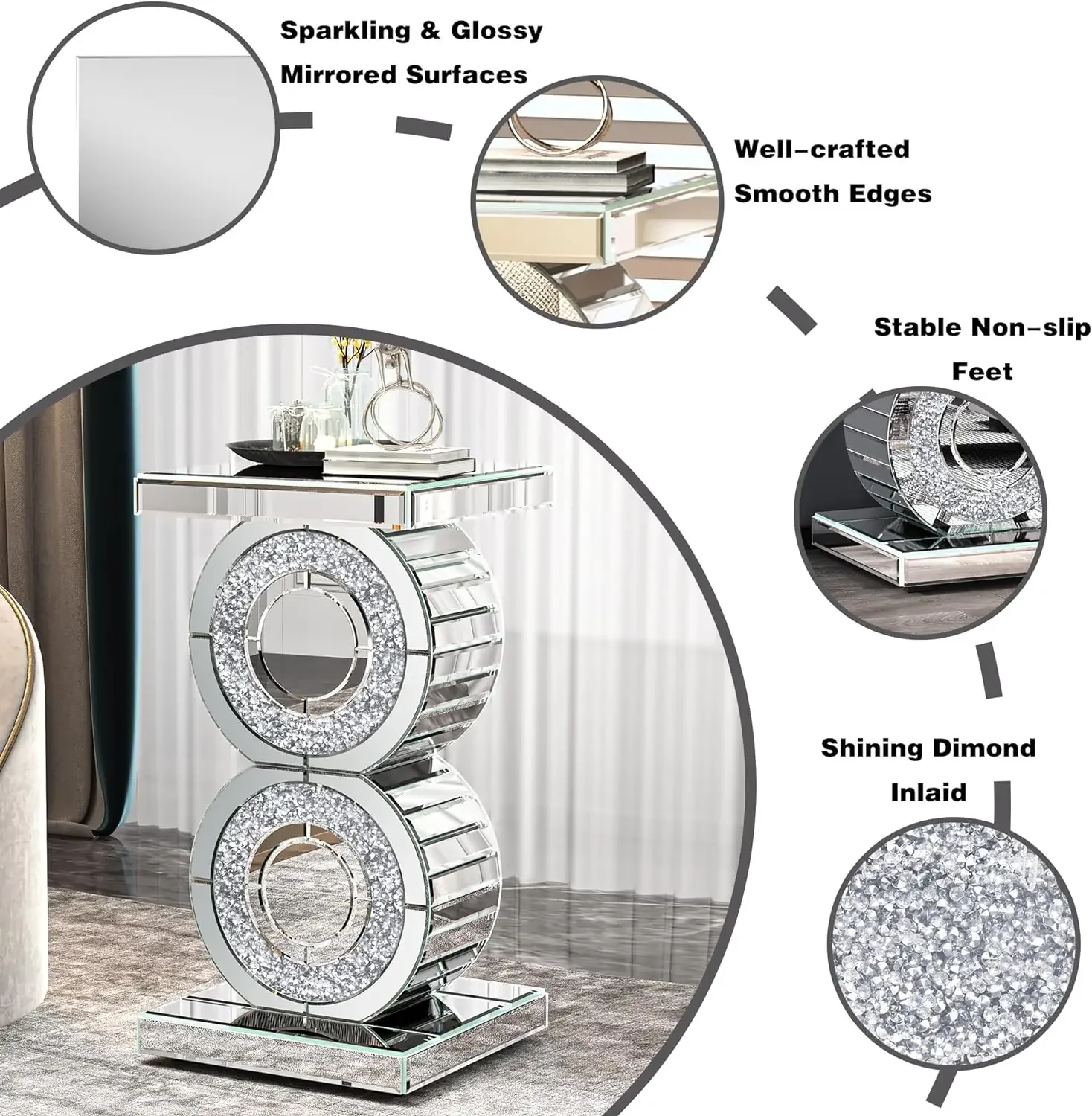 Verspiegelter Beistell tisch Crushed Diamond Couch для Wohnzimmer симптоume Schlafzimmer Gruporo