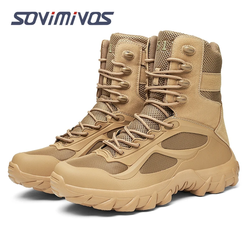 Winter Military Tactical Boots For Men Leather Outdoors Round Toe Sneakers Men Combat Desert High Ankle Boots Black Casual Shoes